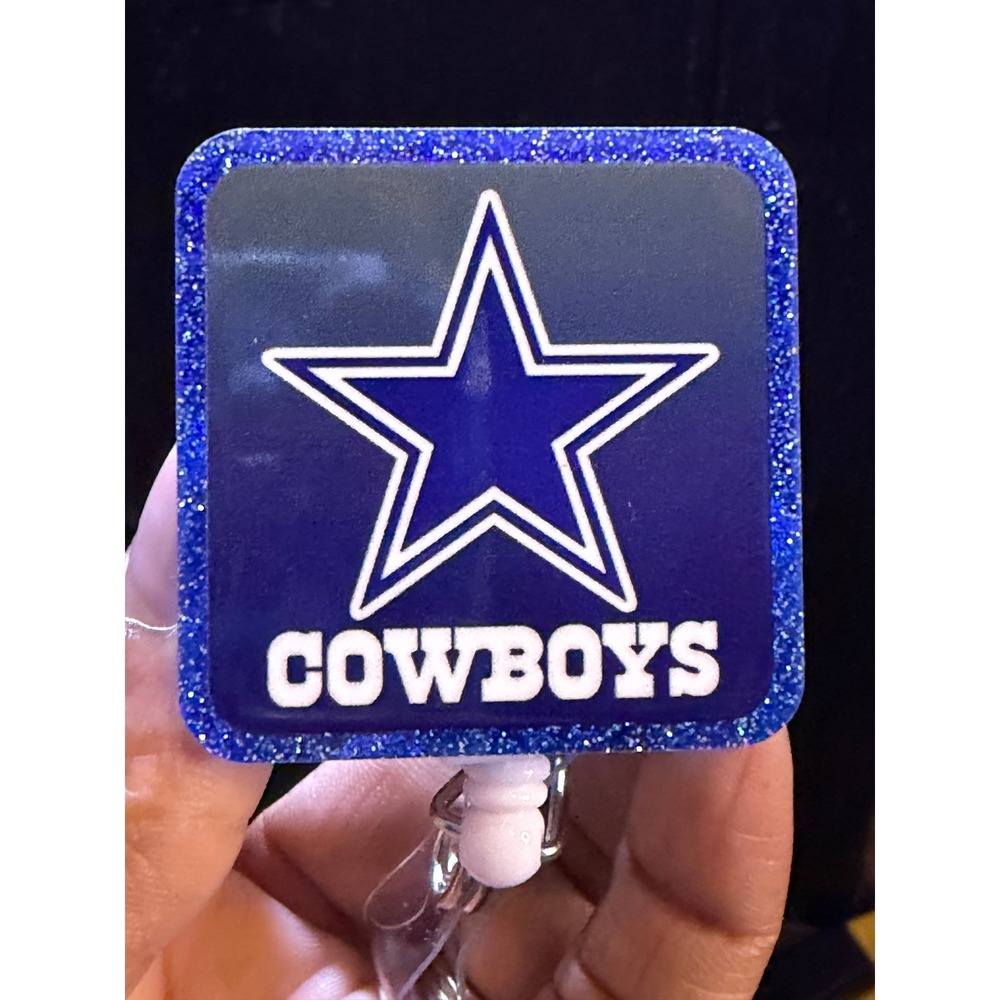 Dallas Cowboys Retractable Badge Reel Blue Glitter NFL ID Holder
